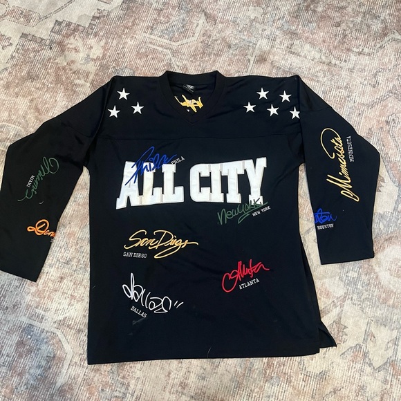 FNF All City Black Graphic Long-Sleeve jersey with Multicolor Signatures L - Picture 2 of 9
